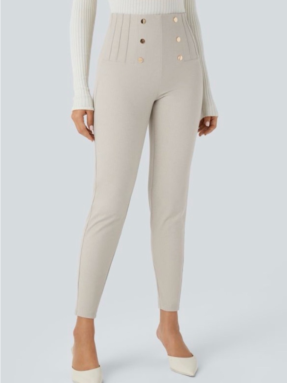High Waisted Tummy Control Decorative Back Zipper Pockets Work Leggings